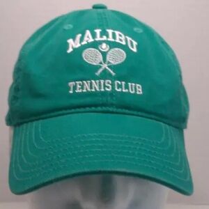 Cap "Malibu Tennis Club." Green Adjustable Strap. One Size Fits Most.